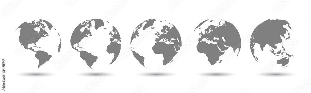 Wall mural set 3d globes with world maps - stock vector