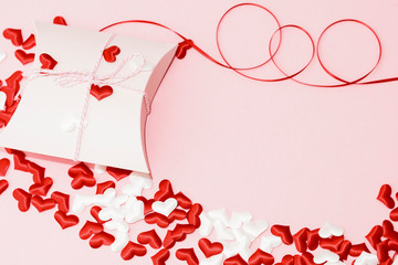 Valentines day romantic background - greeting card, box, strips and hearts - Image