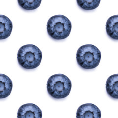Seamless pattern with fresh blueberries on white background.