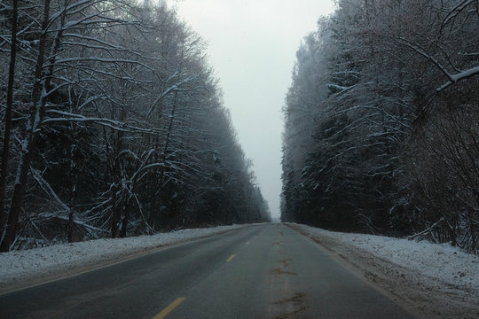 Landscape with the image of a winter road