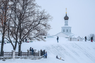 Ryazan, Russia - January, 5, 2019: landscape with the image of Ryazan Kremlin