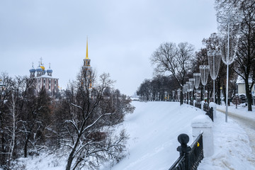 Ryazan, Russia - January, 5, 2019: landscape with the image of Ryazan Kremlin