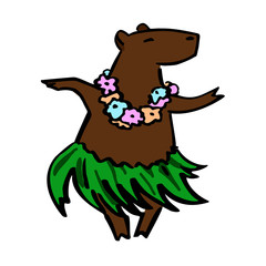 Cute Hawaii costumed dancer cartoon capybara mascot