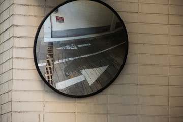 mirror at the exit of a parking garage in Cincinnati Ohio