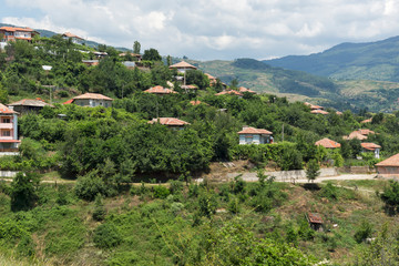 Fototapeta na wymiar Panorama with village of Gega and Ograzhden Mountain, Blagoevgrad Region, Bulgaria