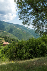 Obraz premium Panorama with village of Gega and Ograzhden Mountain, Blagoevgrad Region, Bulgaria