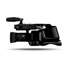 Video Camera Vector Illustration. Professional Videography Studio Equipment. Flat Illustration of Digital Videocamera for Art Movie, Entertainment Cinema Film Making. Television Broadcast Studio.