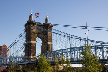 Fototapeta premium view of the John A Roebling suspension bridge in Cincinnati Ohio