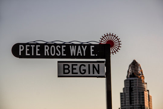 Street Sign For Pete Rose Way In Cincinnati Ohio