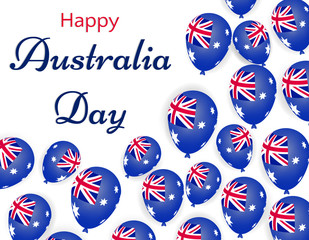 Obraz premium Happy Australia day, helium balloons with australia flag. Festive vector illustration on white background. greeting card or banner ad