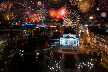 December 31, 2018. Riga, Latvia. Beautiful fireworks over Riga old town. Celebrating New Years Eve...