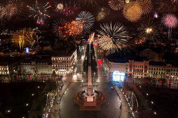 December 31, 2018. Riga, Latvia. Beautiful fireworks over Riga old town. Celebrating New Years Eve...