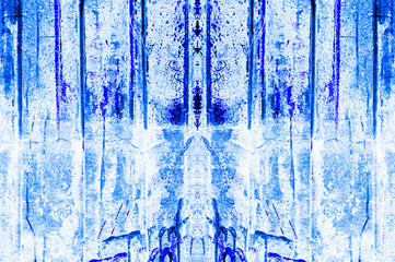 Blue-Black-White Aged Grunge Wall Background. Navy Old Weathered Peeled Painted Plaster Backdrop. Abstract Antique Cracked Stain Texture Background. Damaged Retro Stucco Scratched Pattern