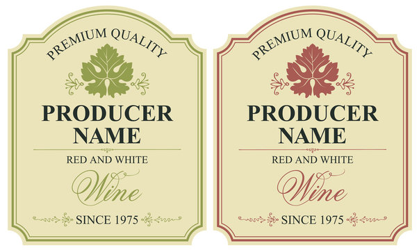 set of two vector wine labels with vine leaves