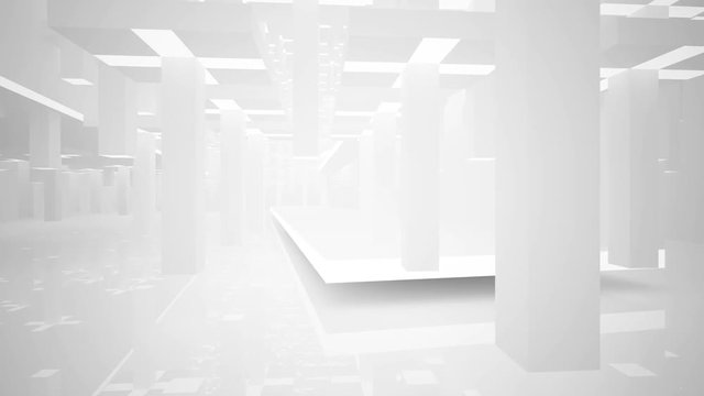 Abstract white interior multilevel public space with window. 3D animation and rendering.