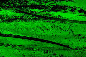Green-Black-White Aged Grunge Wall Background. Old Weathered Peeled Painted Plaster Backdrop. Abstract Antique Cracked Stain Texture Background. Damaged Retro Stucco Scratched Pattern