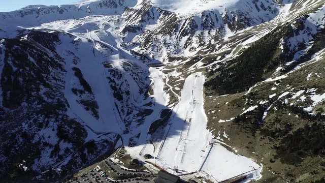 4K footage of Ski resort in an environment without snow in the midle of the Pyrenees