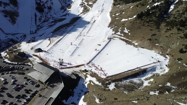 4K footage of Ski resort in an environment without snow in the midle of the Pyrenees