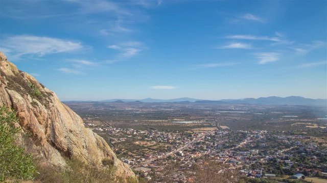 Panoramic view, top Pe&ntilde;a de Bernal, the largest book in Mexico located in Bernal Quer&eacute;taro Timelapse 4k
