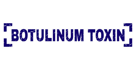 BOTULINUM TOXIN text seal watermark with grunge texture. Text label is placed between corners. Blue vector rubber print of BOTULINUM TOXIN with grunge texture.