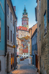 Historic town of Cesky Krumlov at twilight, Bohemia, Czech Republic