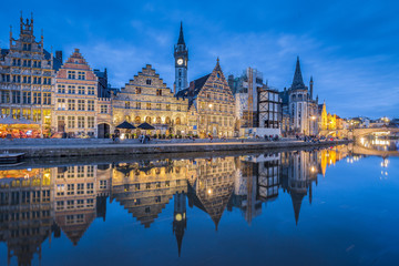 Fototapeta na wymiar Twilight view of Ghent, Flanders, Belgium
