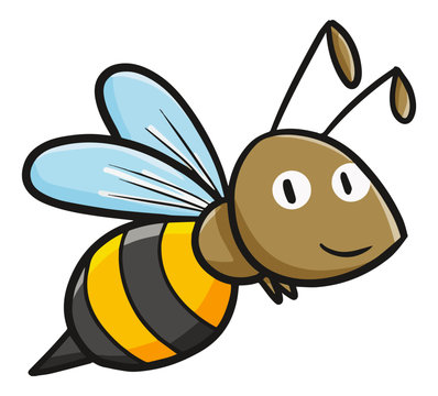 Cute and funny bee flying and smiling - vector