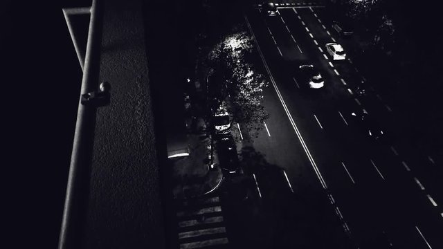 Aerial view of street in Barcelona at night. 4k Video