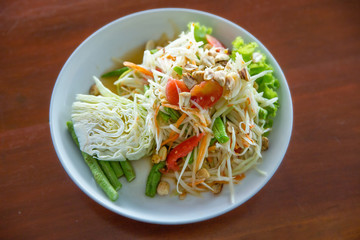 papaya salad, top view in focus selective