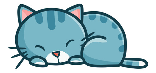 Cute and funny blue green cat sleeping calmly - vector