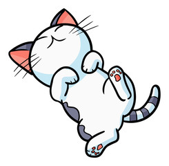 Cute and funny white cat rolling happily - vector
