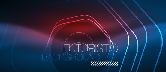 Neon glowing lines, magic energy space blue light concept, abstract background wallpaper design