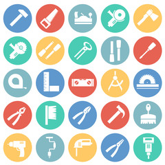 Tools icons set on color circles background for graphic and web design, Modern simple vector sign. Internet concept. Trendy symbol for website design web button or mobile app