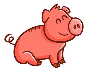 Funny and cute pig sitting and smiling - vector