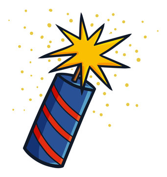 Funny and cute red blue firecrackers get burned - vector