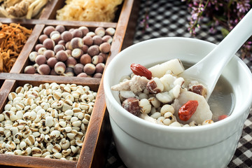 Chinese traditional nourishing stew - glutinous rice yam stewed lean meat