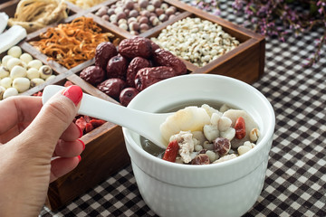 Chinese traditional nourishing stew - glutinous rice yam stewed lean meat