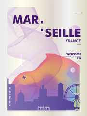 France Marseille skyline city gradient vector poster