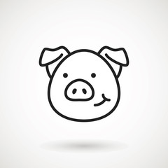 Pig line icon. logo Piglet face with smile in outline style. Icon of Cartoon pig head with smile. Chinese New Year 2019. Zodiac. Chinese traditional Design, decoration Vector illustration.