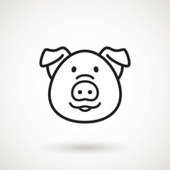 Pig line icon. logo Piglet face with smile in outline style. Icon of Cartoon pig head with smile. Chinese New Year 2019. Zodiac. Chinese traditional Design, decoration Vector illustration.