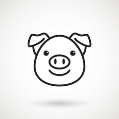 Pig line icon. logo Piglet face with smile in outline style. Icon of Cartoon pig head with smile. Chinese New Year 2019. Zodiac. Chinese traditional Design, decoration Vector illustration.