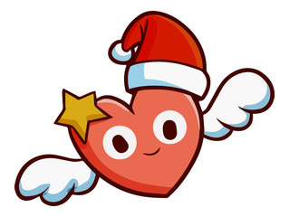 Cute and funny heart smiling with wing, and wearing Santa's hat for christmas - vector