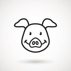 Pig line icon. logo Piglet face with smile in outline style. Icon of Cartoon pig head with smile. Chinese New Year 2019. Zodiac. Chinese traditional Design, decoration Vector illustration.