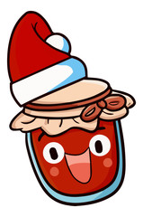Funny and cute red jam laughing happily wearing Santa's hat for christmas - vector