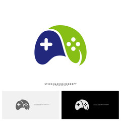 Nature Joystick Game Logo Concept Template Design Vector. Game with Leaf Logo Symbol - Vector © Top Studio
