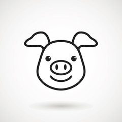 Pig line icon. logo Piglet face with smile in outline style. Icon of Cartoon pig head with smile. Chinese New Year 2019. Zodiac. Chinese traditional Design, decoration Vector illustration.