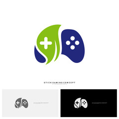 Nature Joystick Game Logo Concept Template Design Vector. Game with Leaf Logo Symbol - Vector