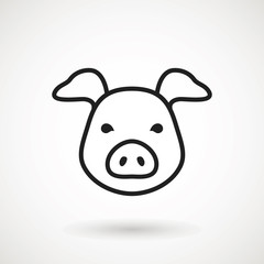 Pig line icon. logo Piglet face with smile in outline style. Icon of Cartoon pig head with smile. Chinese New Year 2019. Zodiac. Chinese traditional Design, decoration Vector illustration.