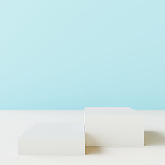 Blank product stand with blue wall. 3d rendering