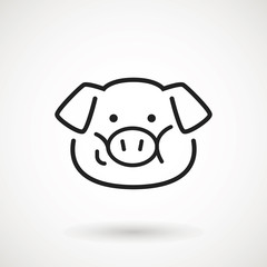 Pig line icon. logo Piglet face with smile in outline style. Icon of Cartoon pig head with smile. Chinese New Year 2019. Zodiac. Chinese traditional Design, decoration Vector illustration.